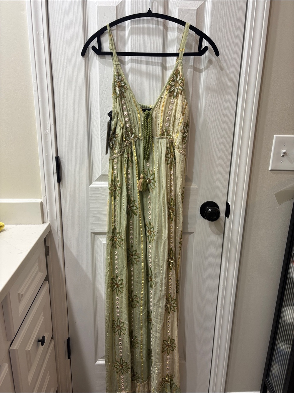PAPA PIA Boho Embellished Green Floral Maxi Dress